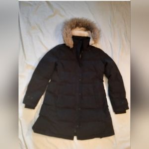 RALPH LAUREN Womens Down Insulated Hooded Mid Length Black Parka Size LRG